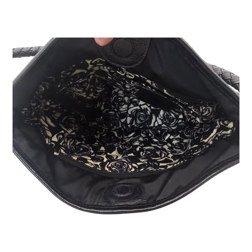 Brighton Purse Black Nylon Patent‎ Leather Trim Hobo Shoulder Bag Braided Strap